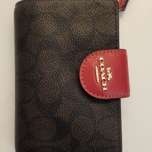 Coach Black and Red Medium Corner Zip Wallet